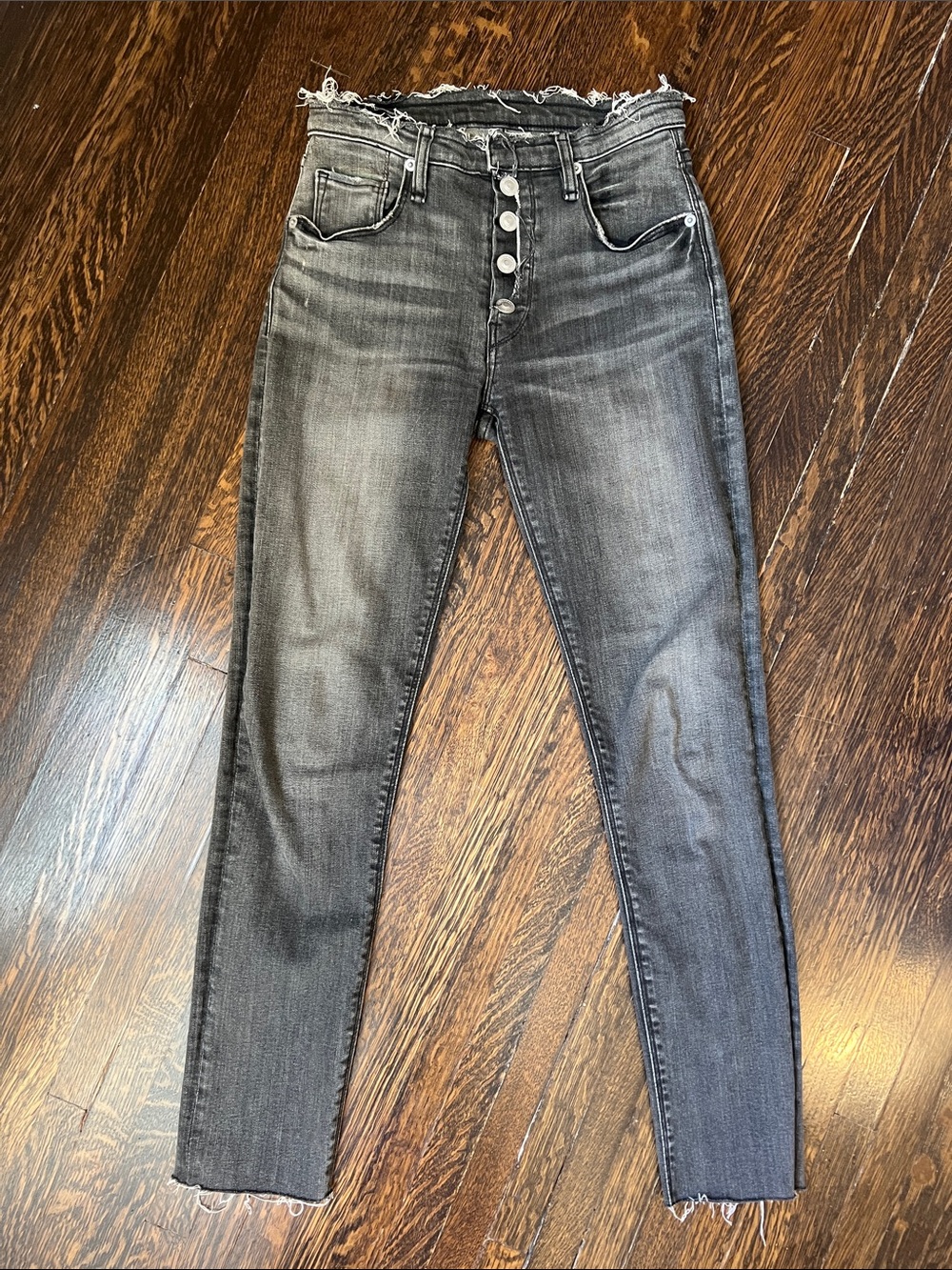 Hudson Jeans High-Rise Button-Fly Slim Jeans in Faded Black
